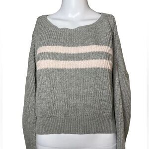 Subdued Boho Knit Crew Neck Sweater Grey and Pink Size Small